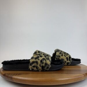 New‎ Womens Puma Leadcat Fluffy Safari Cheetah Print Black Slides Size 10 M